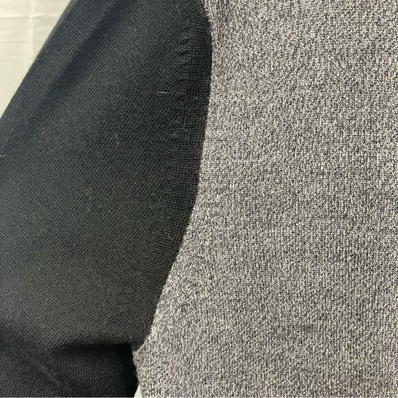 Express Men’s L V-Neck Long Sleeve Color-block Merino Wool‎ Sweater Black Grey - Picture 4 of 13